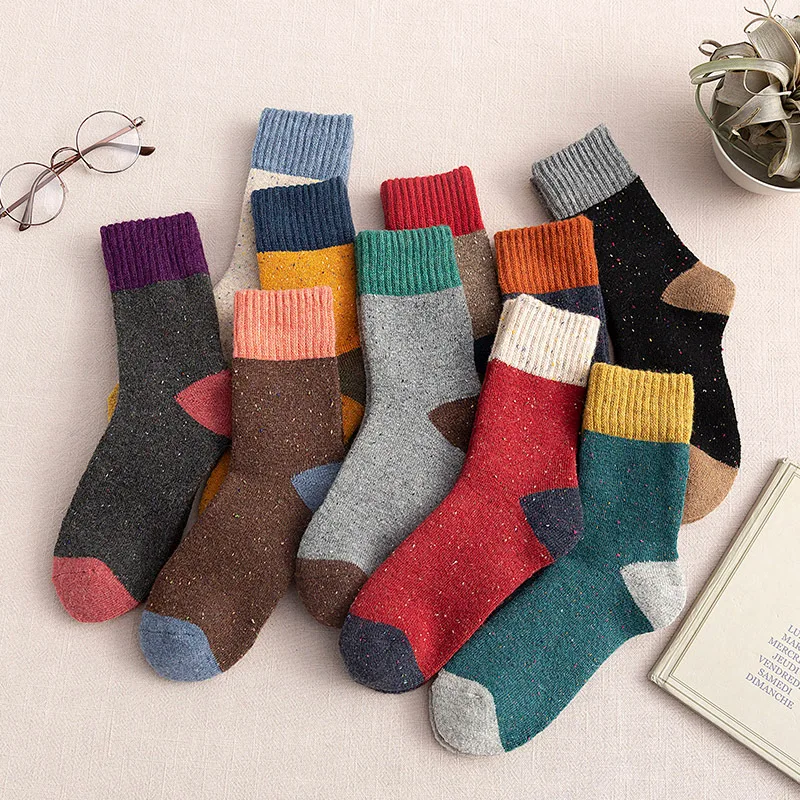 Хлопковые теплые носки в стиле пэчворк; теплые женские забавные носки с круглым вырезом; толстые Kawaii Happy Japanese Sweat; уличная одежда; Модные Повседневные носки; Calcetines