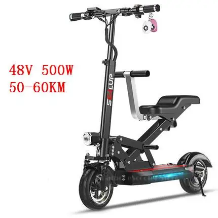 "Умный" двухколесный электрический скутер 10 дюймов 500 Вт электрические велосипеды 48 В Складной электрический самокат для взрослых с двумя сиденьями - Цвет: Black 50-60KM