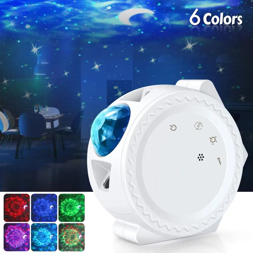 Star Sky Projector Star Night Light Projection 6 Colors Ocean Waving Lights 360 Degree Rotation Night Lighting Lamp for Kids