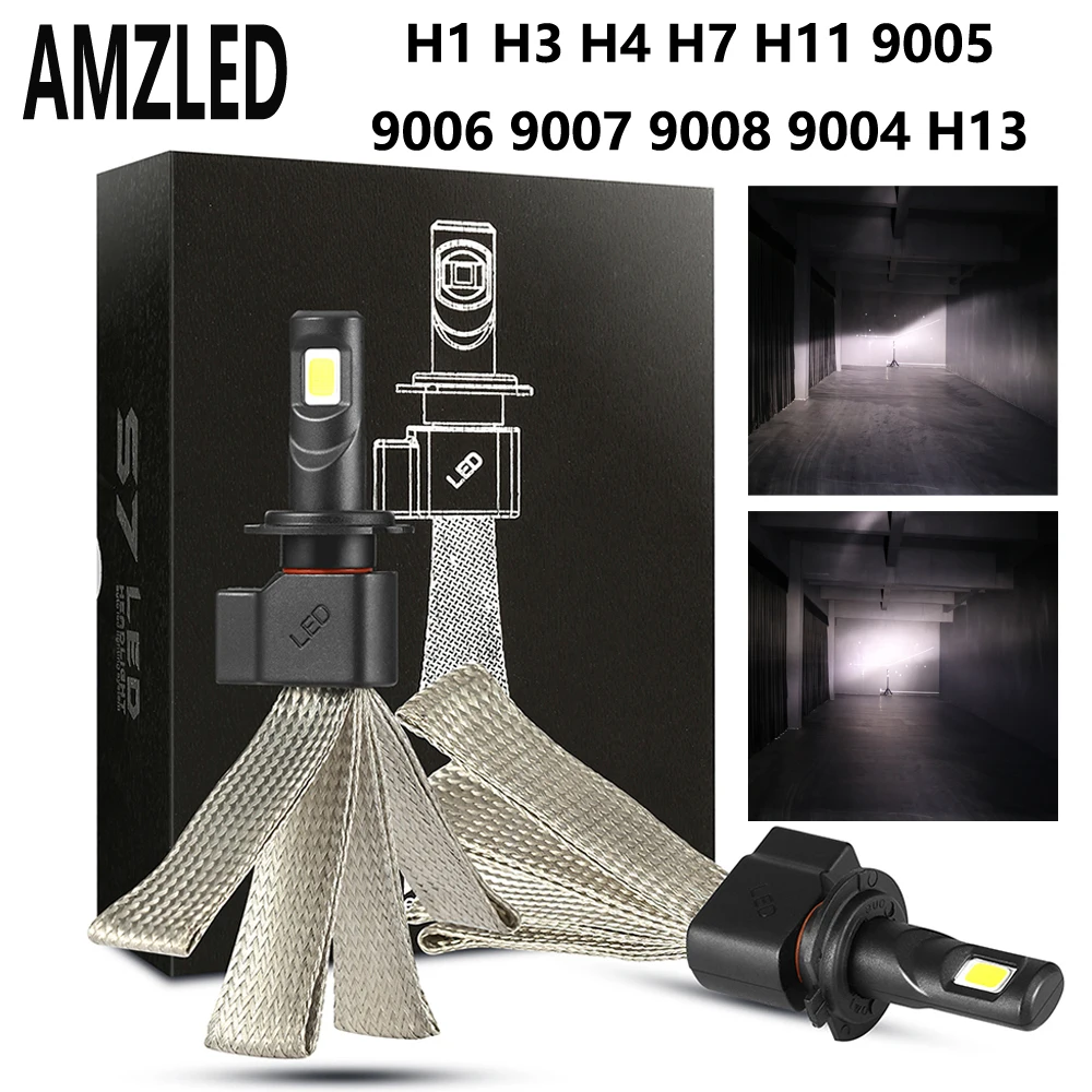 AMZLED S7 автомобильные H4 светодиодные лампы H13 9004 9007 880 H3 H11 9005 9006 H7 H1 фары COB 12 В 6000 К
