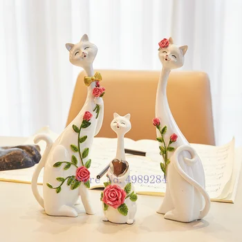 

Nordic modern Resin Cat family rose Cartoon Modern home Decorative ornaments Wedding gift Decorative accessories home decor