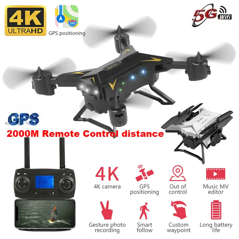 2019 Дрон с GPS 4K RC вертолет камерой 5G wifi FPV селфи Профессиональный Квадрокоптер 2000