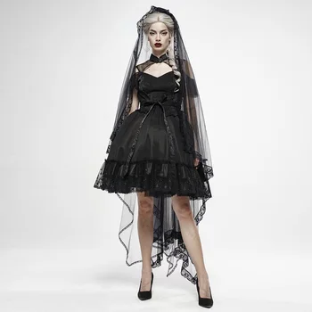 

PUNK RAVE Women Gothic Zombie Bride Gradient Veil Gorgeous Lace Double-layer Mesh Wedding Headea Accessories