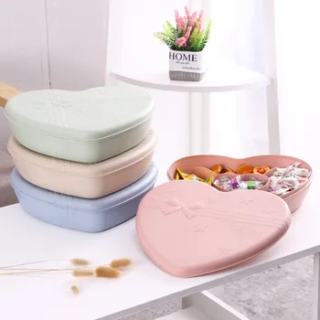 

Creative 4S Color Heart Shaped Wheat Straw Fruit Plate Candy Box Lazy Dried Fruit Plate Snacks Holiday Tool Storage Container