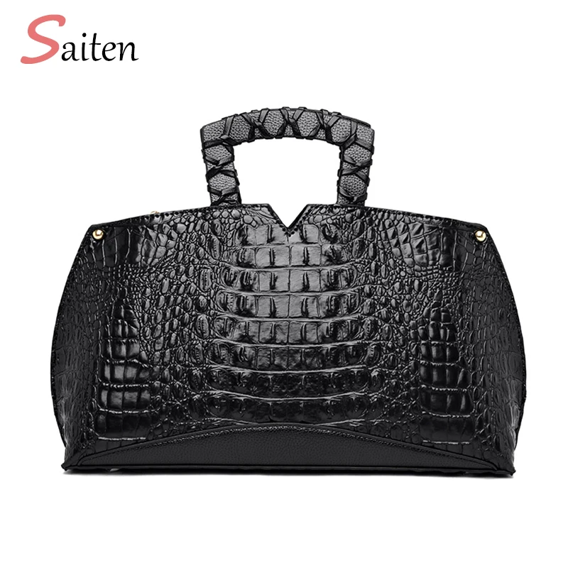 

European and American Style Crocodile PatternTote Bags Women Leather Retro Handbags Ladies Large-capacity Party Shoulder Bags