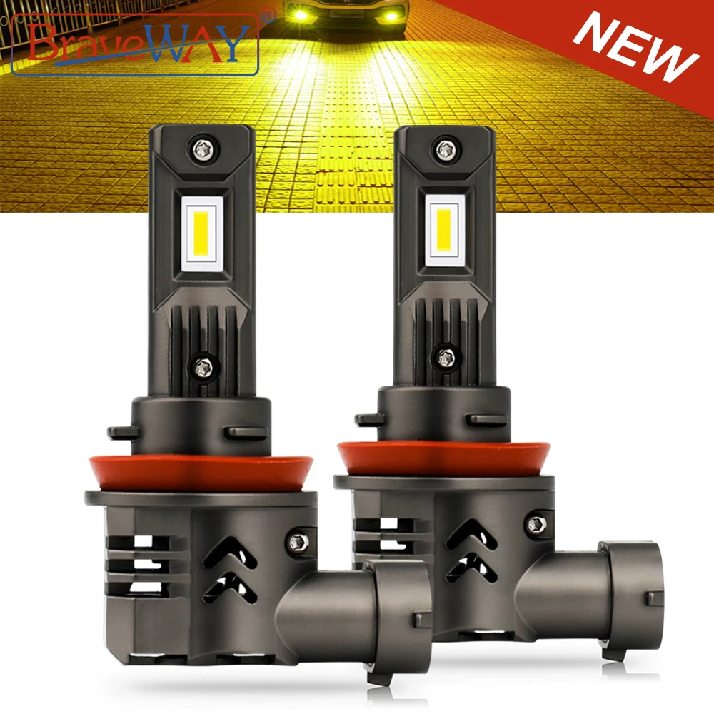 BraveWAY Yellow Headlights/ Fog Light LED H11/H16(JP) H1 H4 H7 H8 LED Bulb for Car 9005/HB3 9006/HB4 50W 16000LM 3000K