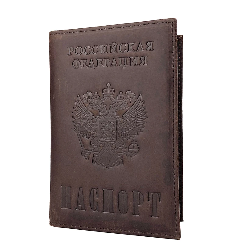 Российские и американские Чехлы для паспорта из натуральной кожи S596-50 мужчин Crazy Horse кожаный бумажник для карт держатель для ID карт темно-коричневый