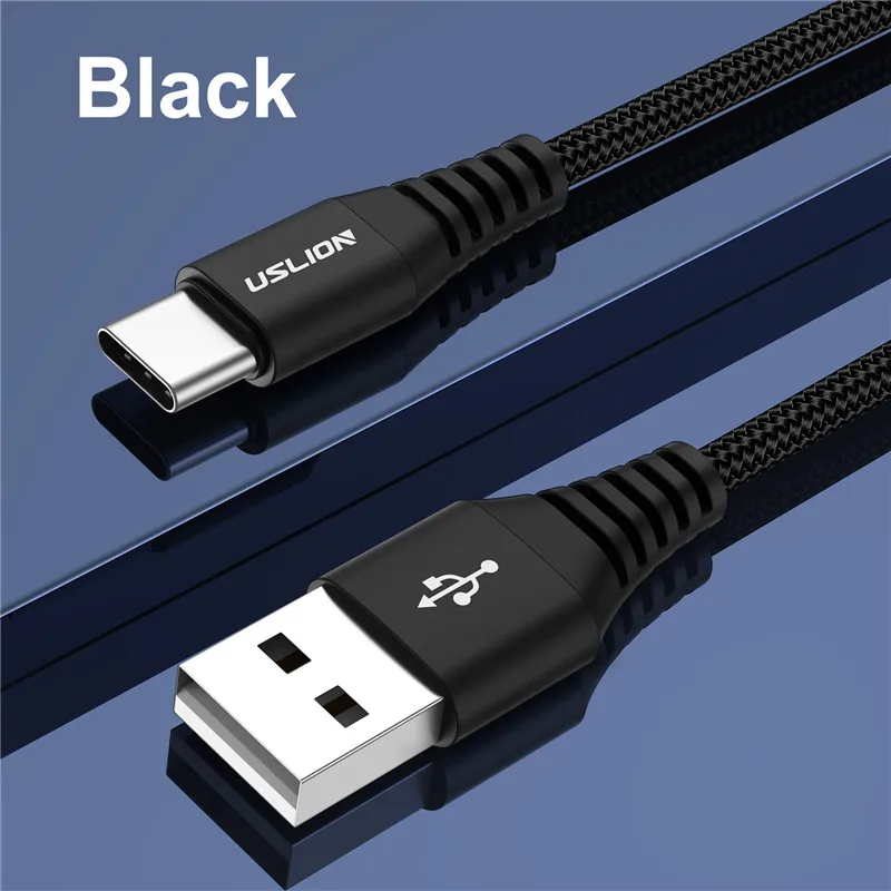Черный USLION 3A type C кабель Быстрая зарядка 3,0 Быстрая зарядка USB кабель для Xiaom Redmi Note7 мобильный кабель передачи данных телефона для samsung huawei - Цвет: Черный