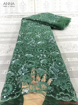 

Anna green nigerian net lace french sequins fabric 2020 high quality embroidery african lace mesh fabrics 5 yards/pcs for sewing
