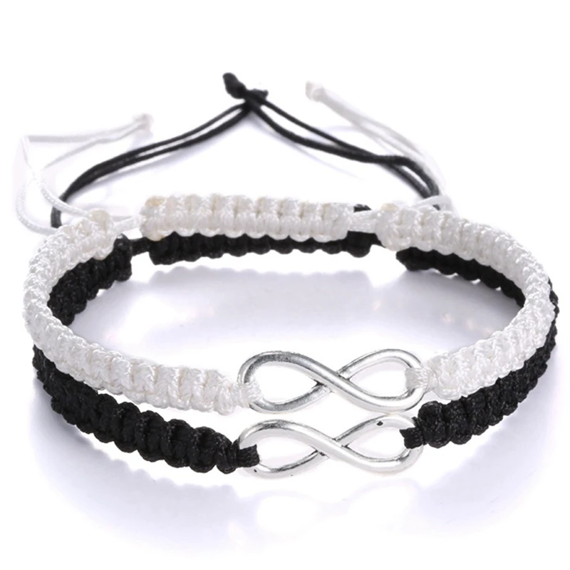 2pcs Trendy Handmade Infinity Forever Lovers Friendship Family Braided Couple Cuff Link Strentch Bracelets