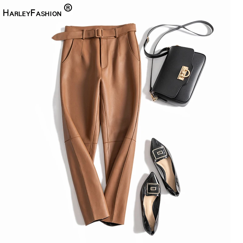 Pants Belt Slim-Trousers Luxury-Design High-Quality Women European Solid Harleyfashion