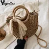 Straw Bag Women Hand-Woven Handbag Moon Shape Lace Bow Rattan Bag Big Capacity Drawstring Casual Beach Shoulder Crossbody Bag ► Photo 1/6