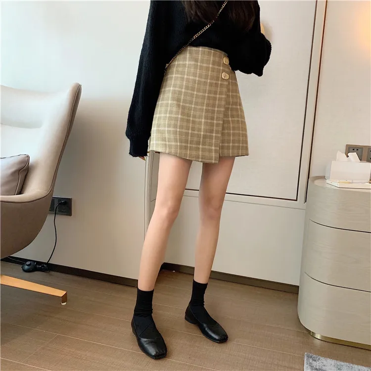 Осенние мини юбки женские винтажные клетчатые юбки с высокой талией Faldas Корейская шикарная уличная одежда
