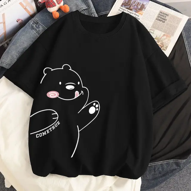 New Loose Large Size Spring And Summer Short-Sleeved Printed T-Shirt Female Students Korean Version Of The Wild black