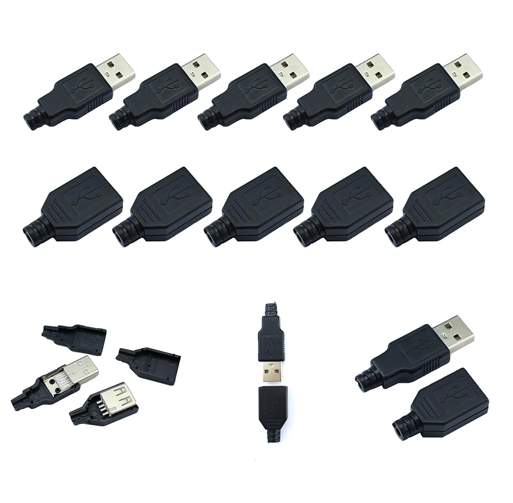 10 шт. 4-контактный разъем USB 2 0 типа A папа мама с черной пластиковой крышкой Наборы