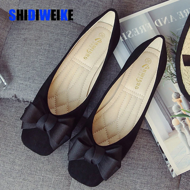 Flat shoes women fashion butterfly-knot square toe party leather ballet flats 33-43
