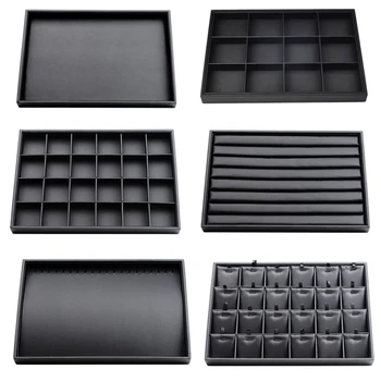 

Black 12 Slot 24 Grid Jewelry Showcase Display Tray Inserts Case for Women