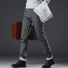 Зимние теплые мужские флисовые повседневные Прямые джинсы стрейч плотные джинсовые фланелевые мягкие брюки классические большие размеры 40