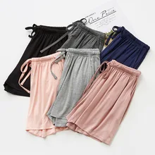 Women's Pajama Pants Sleep Shorts Solid Drawstring Loose Stretchy Pajama Bottoms Lounge Shorts With Pocket Modal Daily Homewear