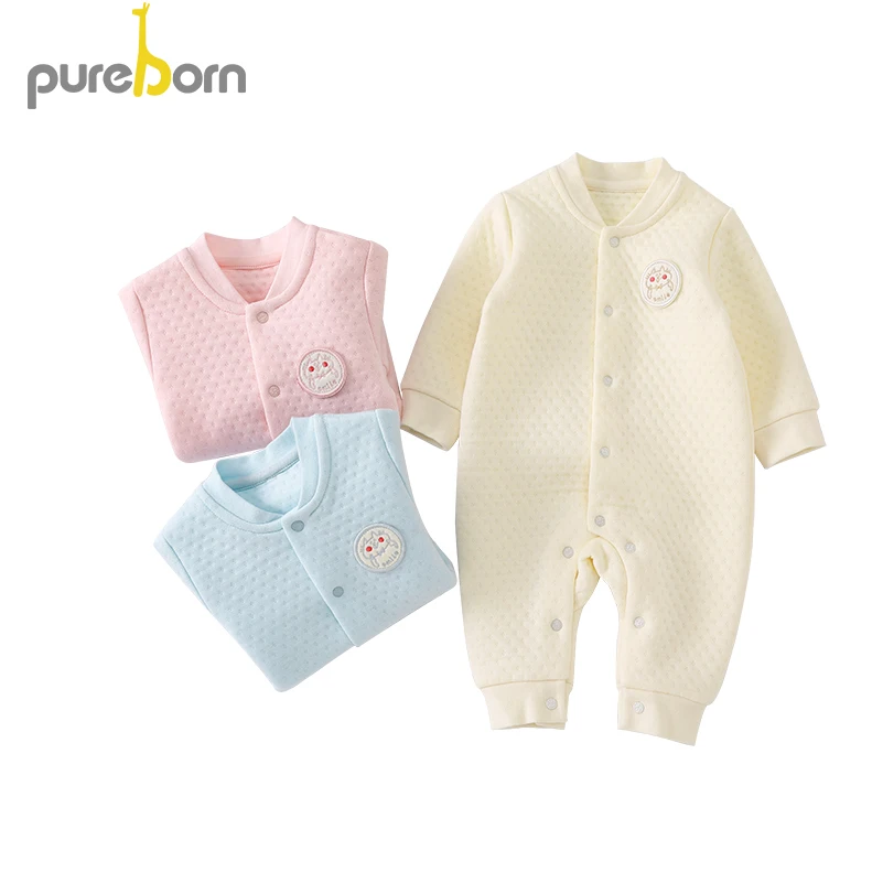 Pureborn/комбинезон для новорожденных унисекс Стеганый Комбинезон с хлопковой