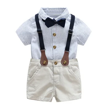 

2020 summer new gentleman Boy suit Children's wear Boys Short-sleeved striped shirt + shorts 2pcs 3 months to 6 years old