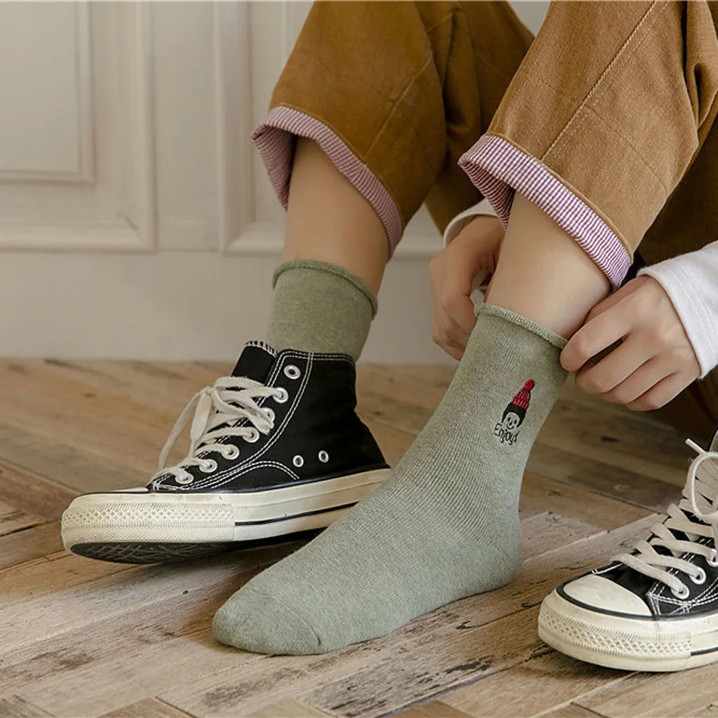 Женские модные однотонные теплые хлопковые носки с вышивкой, женские повседневные короткие носки с изображением животных, хит 12,11