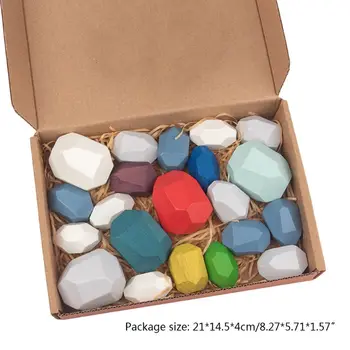 

21 Pcs Children Wooden Colored Stone Stacking Game Building Block Education Toy H37A