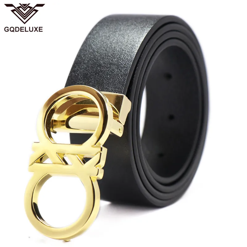 

GQ DELUXE fashion men's belt 100% pure leather cowhide waist strap belts genuine leather gold buckle alloy top quality guarantee