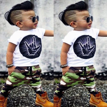 

Boys Summer Short Sleeve Suit Children's Clothing Set T-shirt Camouflage Pants 2-piece Set Kids Clothes Set Fashion Love You