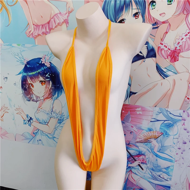 Кавайный сплошной принт мини с открытой спиной цельный Микро Бикини комбинезон эротические сексуальные костюмы Боди для женщин сексуальное женское белье