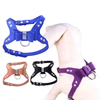 

Small Pet Cat Suede Leather Rhinestone Diamante Puppy Dog Soft Bow Tie Collar