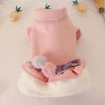 

XS-XL Pets Dogs Outfit Pet Dog Skirt Clothes Winter Thickening Woolen Princess Warm Skirts Double Colored Fluffy Balls Bowknots