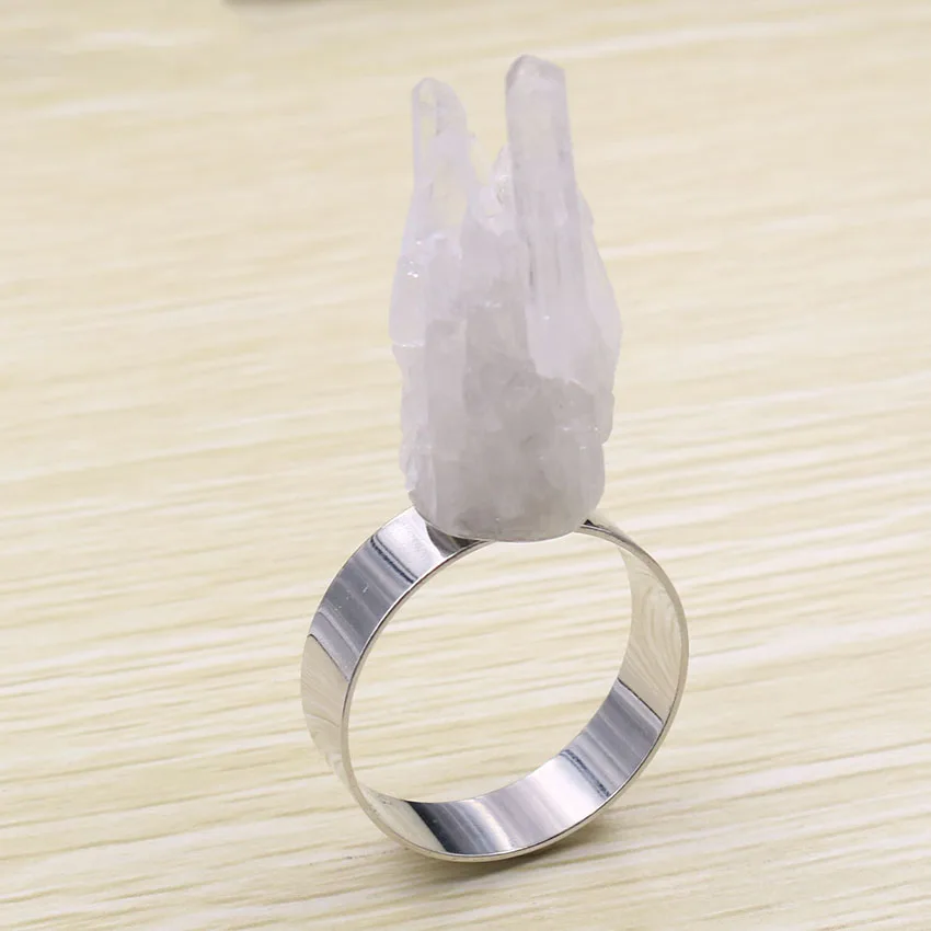 YJXP Geode Кристалл Камень Кольца для салфеток натуральный белый кластер салфетки