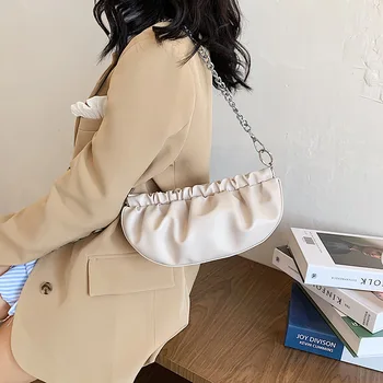 

French Style Non-mainstream Bag Women's 2020 New Style Western Style Armpit Bag Clip Pleated Shoulder Bag Retro Versatile Should