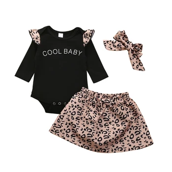

Newborn Baby Girl Leopard Bodysuits New Summer Clothes Set Tops+Skirt+headband 3PCS Outfit Soft Cotton Toddler Kids Clothing