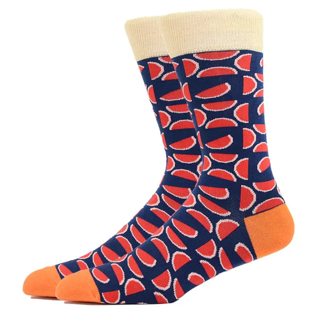 Fashion Man Socks Geometric Color Combed Cotton Autumn Winter Warm Breathble Couple Long Socks For Men Women Happy Wedding Gifts CN11003-2