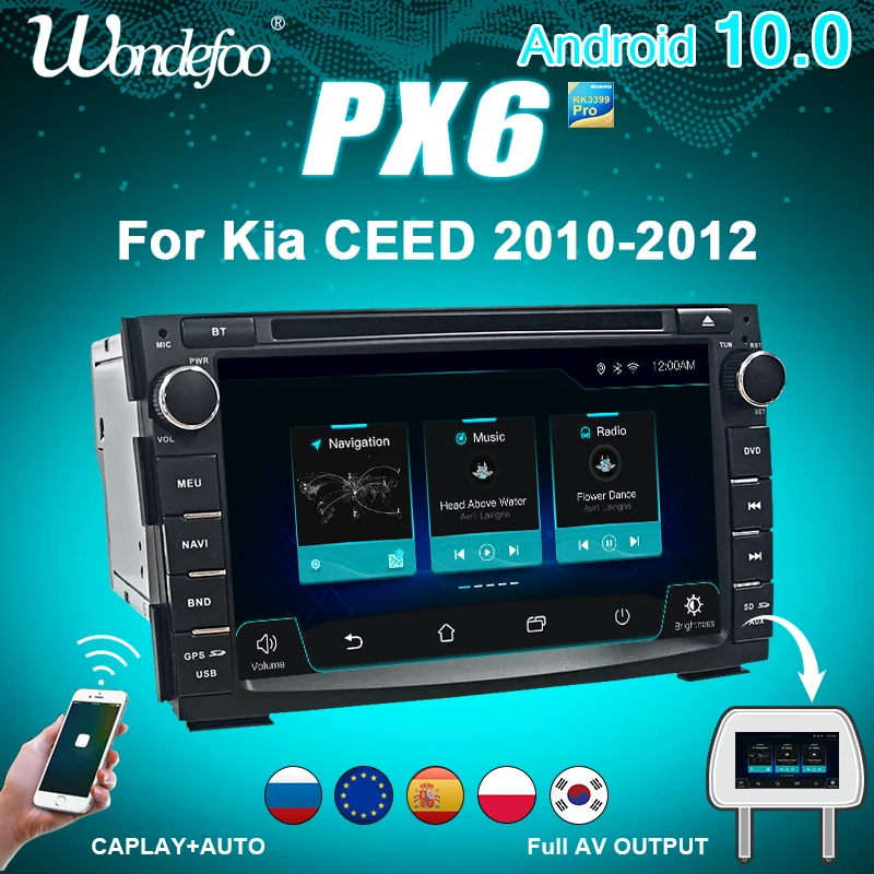 PX6 car intelligent system 2 din radio android 10 screen For Kia Ceed 2010 2012 autoradio video