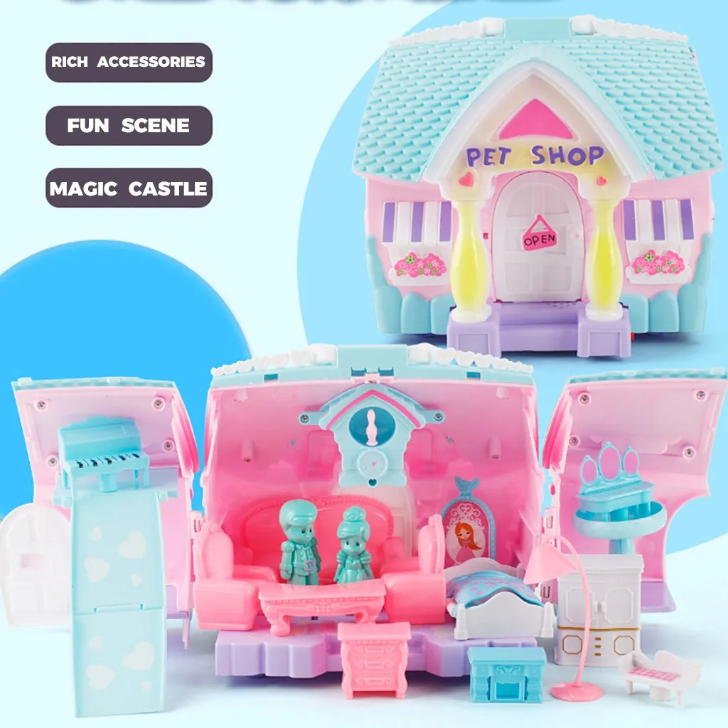 Children Pretend Role Play Mini Princess Magical Deformation Villa DIY Doll House Christmas Toy Gift Kids Classic Toys M850