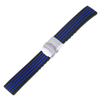 

Blue Watch Strap 20MM 18MM 24MM 22MM Replacement Silicone Watchband Folding Clasp Waterproof Wristwatch Band pasek do zegarka