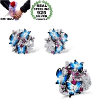 OMHXZJ,, JE46, Модный женский подарок на вечеринку, день рождения, свадьбу, 925 пробы бабочка, серебряное ожерелье+ серьги+ кольцо, ювелирный набор