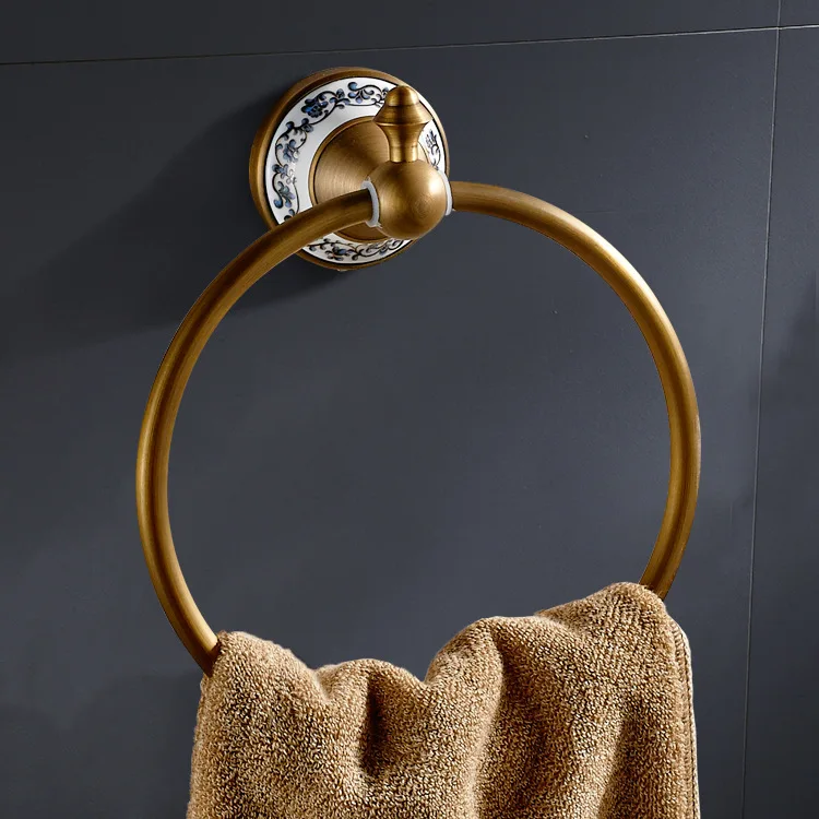 

Wenzhou Manufacturers Wholesale Copper Vintage Brushed Towel Ring Toilet Paper Towels Bracelet Single Layer Ceramic Towel Ring