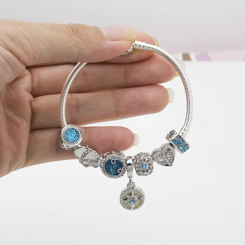 blue charm beads for women bracelets pandent with love Girl Bracelet Birthday Gift charm bracelet DIY Jewelry wholesale