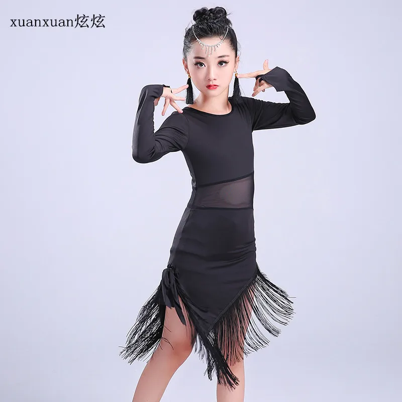 

Salsa Tango Ballroom Dancing Dress Competition Costumes Tassel Latin Dance Dress for Girls Children Kids Practice Dance Clothing