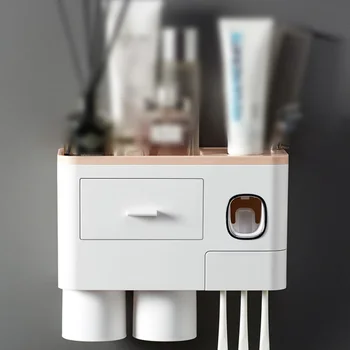 

Wall-Mounted Toothbrush and Toothpaste Storage Set Toothbrush Holder Toothpaste Dispenser