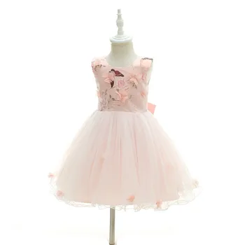 

2020 New Light Pink Embroidery Princess Dress Baby Girl Birthday Wedding Party Dress Ball Gown Gauzy Dress