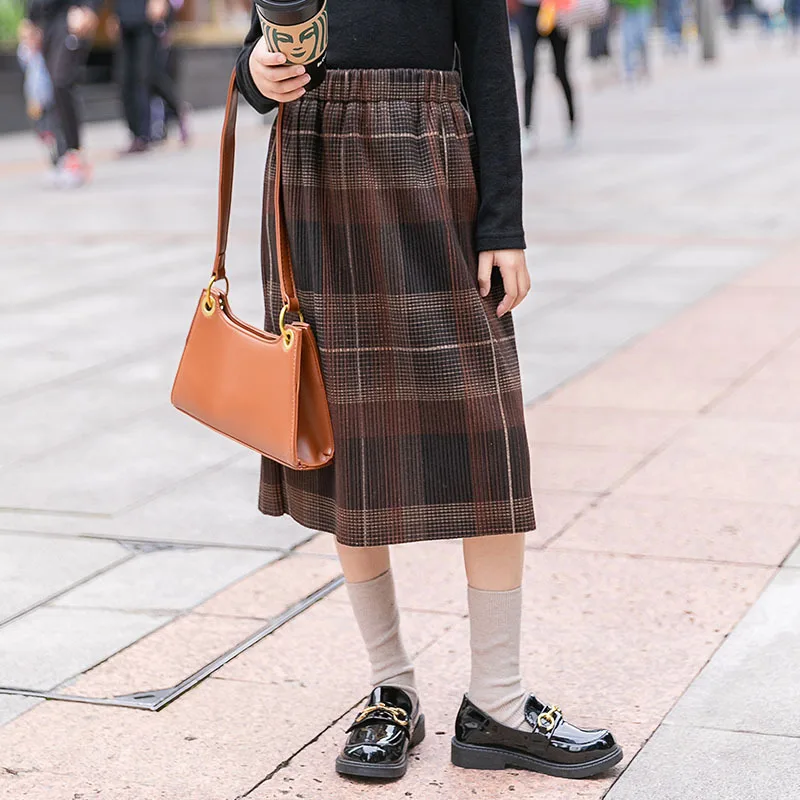 

Teen Girls Long Skirt 2020 Winter Fashion Kids Plaid Skirts Fleece Thicken Woolen Skirt Princess Children Clothes 10 12 13 Years