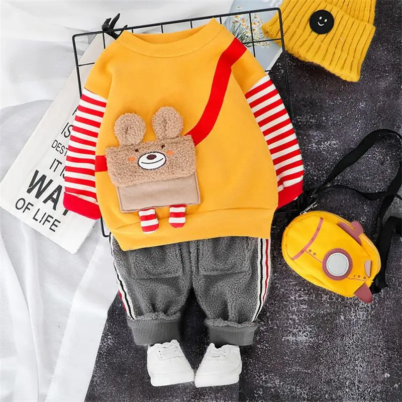 Комплекты одежды для малышей, комплекты одежды для маленьких мальчиков и девочек, осенне-зимние топы с рисунком, штаны, Детский костюм - Цвет: Yellow