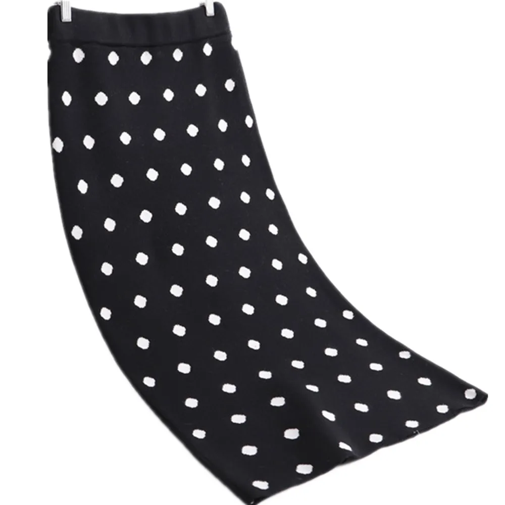 

camel black wine flexible stretch high waisted midi a line warm thermal polka dot knitted skirt for women womens skirts saias