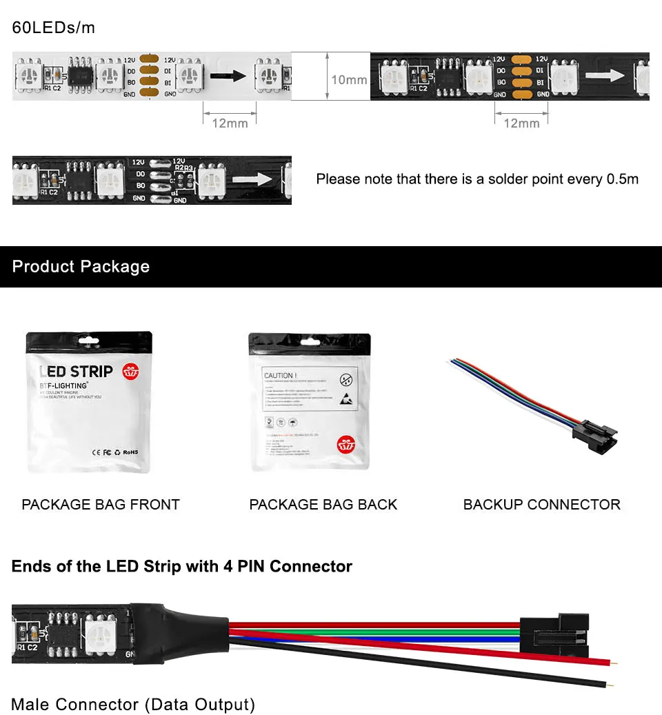 BTF2818 DC12V(обновление WS2811) двойной сигнал 4PIN WS2818 пикселей RGB Светодиодная лента светильник адресуемый светодиодный LB1934A IC 5 м 60 пикселей/светодиодный s/m