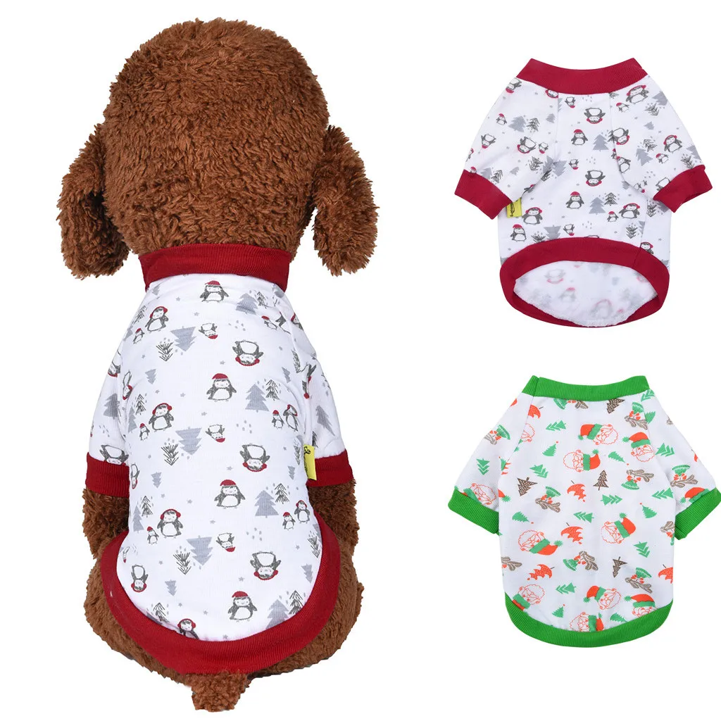

New Dog Shirt Pet T-shirt Autumn Comfortable Breathable Christmas Pattern Cat Dog Clothing harness vest pechera para perro#20